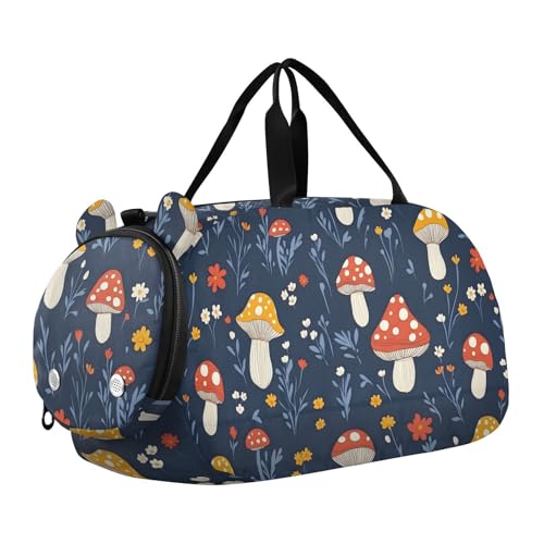 Duffle Bag for Boys or Girls with Shoes Compartment, Mushroom Florets Sports Travel Bag Overnight