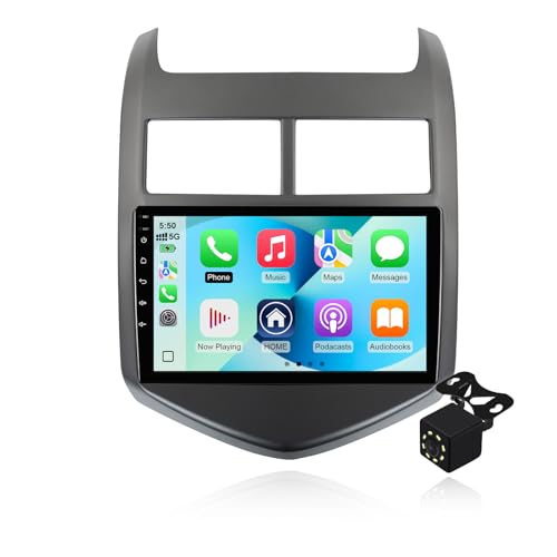 2+64G Android 14 Double Din Car Stereo for Chevrolet Sonic Aveo 2011-2015 with 9 Inch Touchscreen Radio Built-in Wireless Carplay/Android Auto/GPS/Bluetooth/FM/AUX-in/SWC/Backup Camera