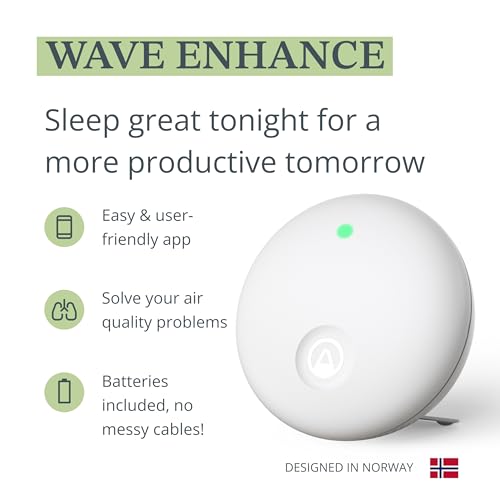 Image of Airthings 322 Wave Enhance -Indoor Air Quality Monitor for CO2, VOC, Humidity, Temp, Pressure plus Noise & Light Sensors - Monitors Conditions for Sleep in Bedrooms & for Concentration in Home Offices