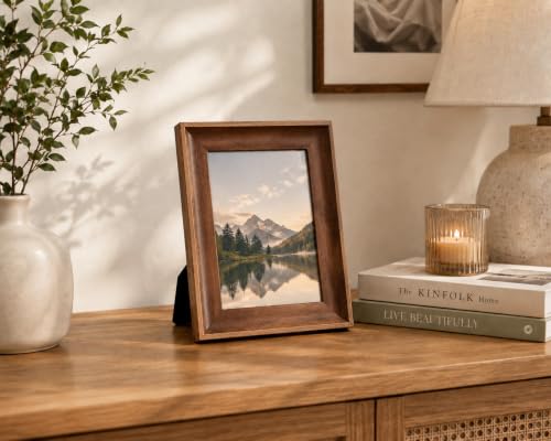 Image of Premium Walnut Brown 5x7 Inch Small Photo Frame | Table Top Display with Clear Plexiglass | Photo Frames for Table, Perfect for Home Decor, Wedding, Anniversary, Memories & Gifts