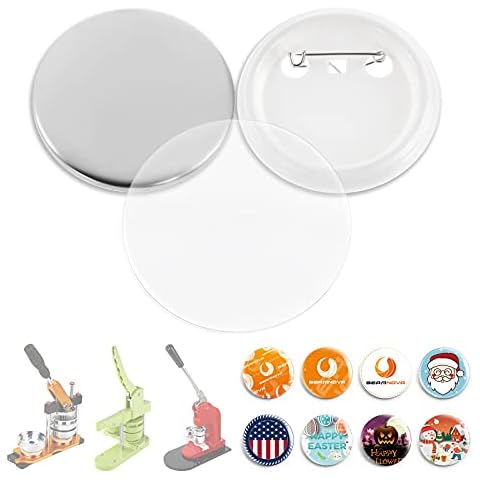 BEAMNOVA 500 Sets of Round Button Parts Supplies 58mm / 2.28 in (Approx. 2-1/4 inch) for Button Maker Machine DIY Pin Maker, Every Set Includes Tinplate Top, Plastic Clip Bottom & Plastic Film Cover