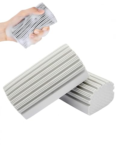 Image of 2 Pack Gray Washable Dusters for Cleaning Dusting Sponge Duster Blinds Cleaner Tool, Reusable Magic Damp Sponge Crevice Cleaner for Window Track Baseboard Blind Glass Faucet Household Use