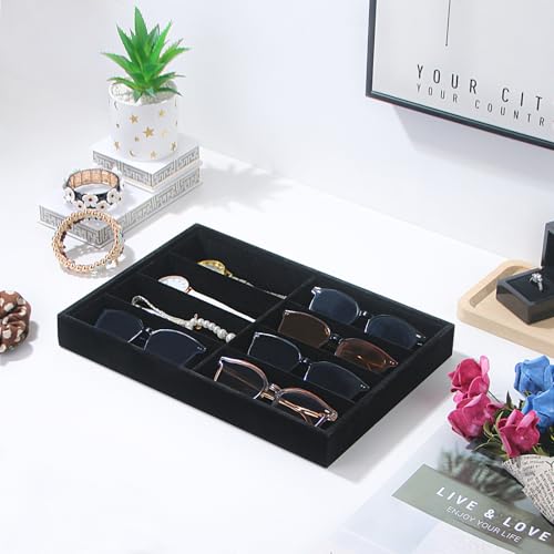 Image of Coward Sunglass Organizer, Black Velvet Glasses Trays, Eyeglasses Watches Jewelry Display - Men Women (8 Grids)