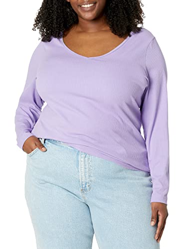 Image of Amazon Essentials Women's Slim-Fit Long Sleeve V-Neck Knit Rib Shirts, Pack of 2