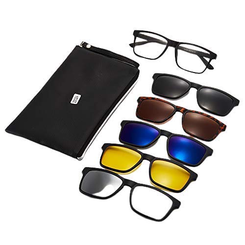 Magnetic 5pcs Clip On Sunglasses Plastic Frame for Night Driving Suitable for Men,Women,Unisex Travel Party Purpose (Set of 5)
