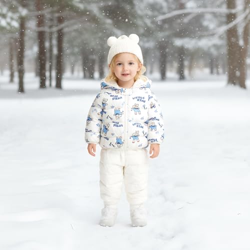 JiAmy 18-24M Baby Boys Girls Coats Toddler Puffer Jacket Bear Hooded Winter Clothes Outwear White Cartoon