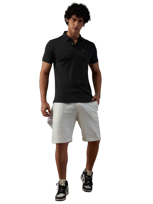 Image of Men's Solid Cotton Polo Collar Casual Slim Fit T-Shirt | Black Solid Polo Collar Cotton T-Shirt (MTS9BK77 X-Large)