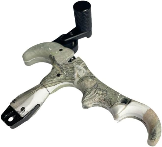1pcs 4-Finger Release Aid with Camouflage 360° Rotating Head - Adjustable Sensitivity Metal Hook for Compound Bow & Bowfishing