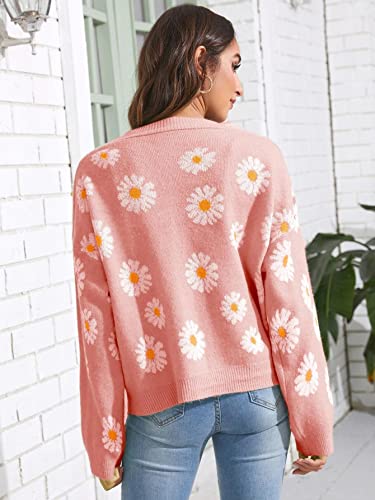 Women's Floral Print Cardigan Long Sleeve Open Front Button Down V Neck Knitted Sweaters #TOP3