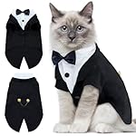 DENTRUN Cat Tuxedo Outfit, Sphynx Cat Costume Formal Suit with Bow Tie, Stylish Cat Shirt Fashion Apparel Fancy Clothes, Kitten Formal Attire Wedding Onesie Costume for Cats Only