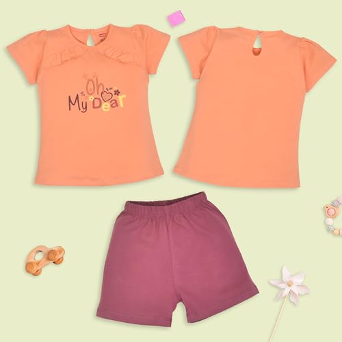 Image of LuvLap Baby Girls Regular Fit 100% Cotton Half Sleeves Girls Top CoSet Pack of 3