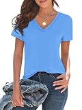 Imily Bela Womens V Neck T Shirts Lightweight Short Sleeve Tops Casual Basic Tees Trendy Summer Tshirt Loose Fit 2025 Blue