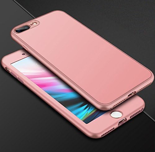 PHEZEN iPhone 7 Plus Case,iPhone 8 Plus Case, [360 Degree Full Body Coverage], Front Back Protecive Soft TPU Silicone Rubber Case + Tempered Glass Screen Protector, Rose Gold