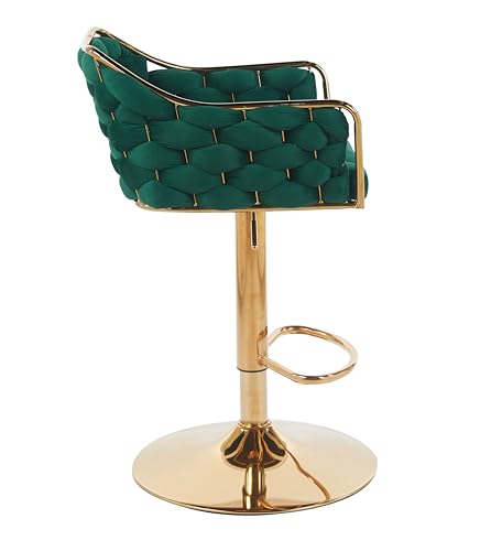 Image of Creative Modern Glam Adjustable Bar Stool, Navy Green Velvet, Gold Frame, Tufted Design, Curved Back, Swivel Base (Pack of 2)