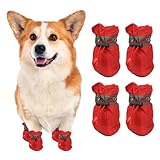 PETAXCELL Dog Shoes Dog Boots, Paw Protector Anti-Slip Sole Winter with Reflective Strap Waterproof Soft, (4Pcs, Oxford, 2.4x2, Red), for Small Medium Puppies/Walking/Outdoor/Hardfloor