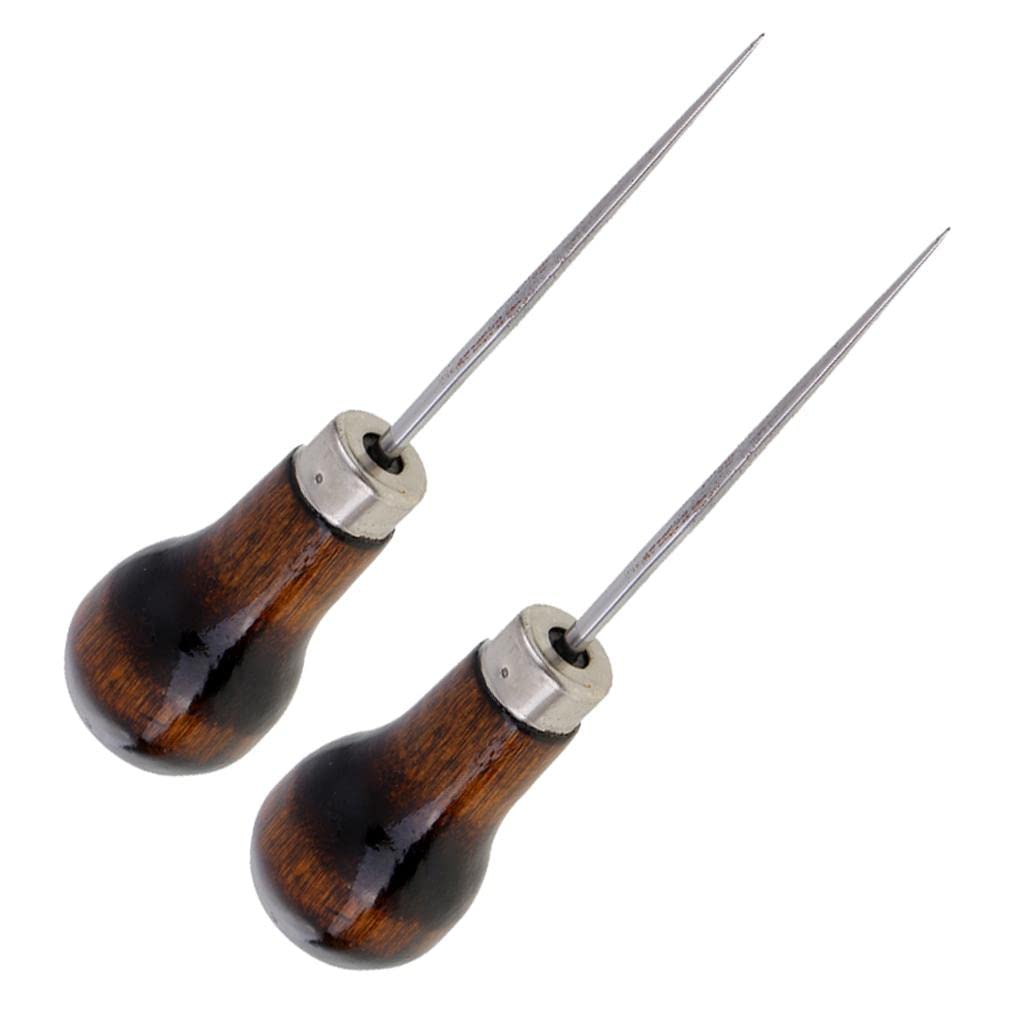 Lederahle Nähahle Lochmacher Lederwerkzeug mit Gourd-förmigem Holzgriff Und Robuster Edelstahlspitze für Handwerk Tasche Haushalt