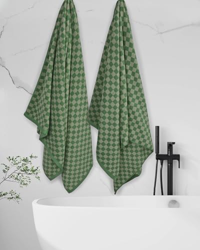 Jacquotha Luxury Bath Towels For Bathroom Green Checkered  thumb #4