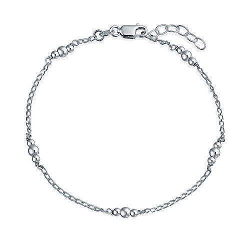 Bling Jewelry Round Ball Bead Station Chain Anklet Hot Wife Ankle Bracelet For Women Teens .925 Sterling Silver Adjustable 9 To 10 Inch With Extender