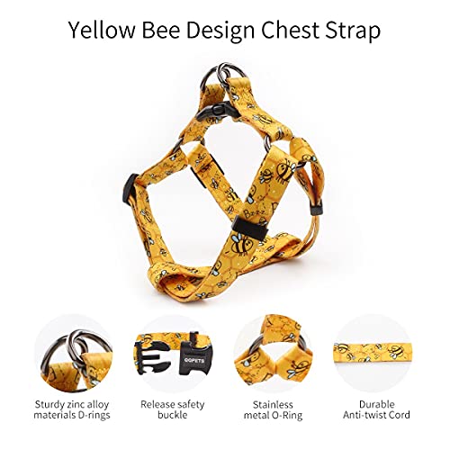 Dog Harness Collar Leash Set - No Pull Pet Adjustable Back Clip Halter Basic Collar Heavy Duty 5Ft Anti-Twist Leash For Extra Small Puppy Medium Large Breed Training Easy Walk Running (Yellow Bee, S) #TOP1
