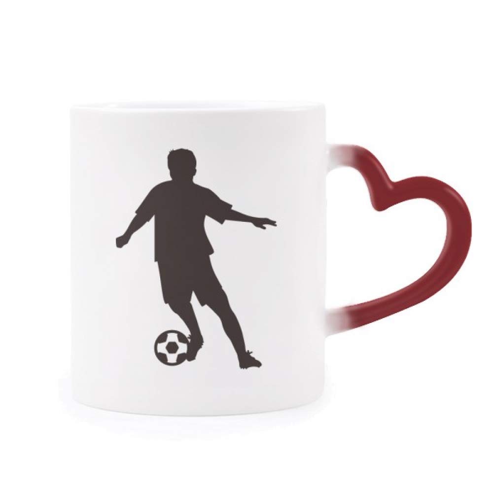 Taza de fútbol morphing con silueta deportes y copa corazón termosensible para café