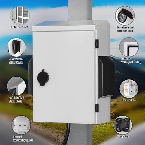 Image of Outdoor Electrical Box with Thermostat and Fan, Cold-Rolled Steel Plate, Aluminum Alloy Back Beam, One-Piece Ventilation Design, IP65 Waterproof, Wall /Pole Mounted. (17.7 inch x 13.8 inch x 8 inch)