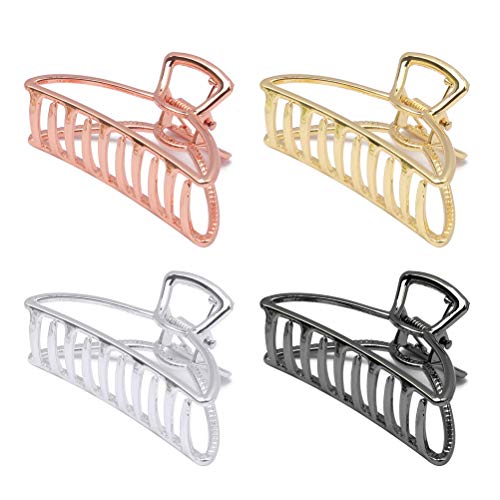 pengxiaomei 4 pcs Large Metal Hair Claw Clips, Hollow Non-slip Hair Catch Barrette Jaw Clamp for Women Half Bun Hairpins for Thick Hair(Light gold, white k, rose gold, gun black)