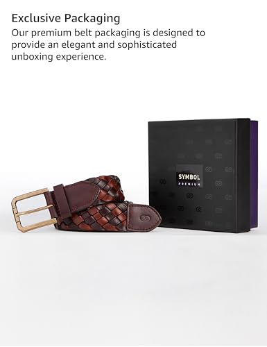 Image of Symbol Premium Men's Genuine Leather Braided Casual Brown Belt