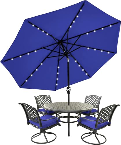 Image of MASTERCANOPY 11ft Patio Umbrella with Solar Lights, Blue