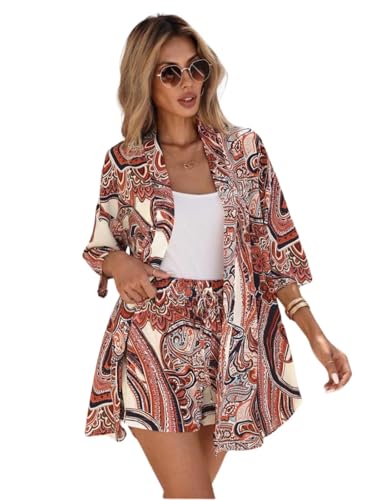 Image of GRECIILOOKS Co-ord Set for Women Stylish | Women Co-Ord Pajama Set | Stylish Night Dress & Beach Outfit | 2 Piece Printed Shirt & Shorts Loungewear | Comfortable Pajama Sets for Womens