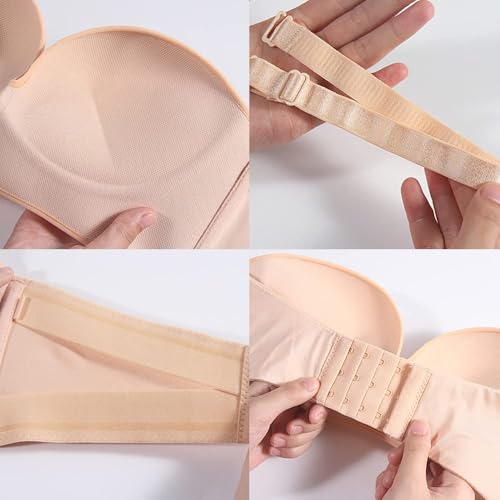 XFSRG Damen TräGerloser BH Push Up BH mit Vorderer Schnalle Große Größe Bandeau BH Ohne BüGel RüCkenfrei BH mit Abnehmbare Träger (36/80D)
