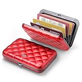 Ögon Inteligentne portfele - Aluminiowy portfel Quilted Button - Kobiety - Etui na karty blokujące RFID - Do 10 kart i banknotów - czerwony
