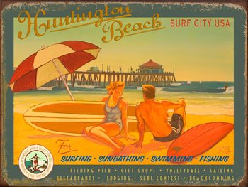 For Huntington Beach Surf City Metal Sign Vintage Retro Home Decoration Metal Signs Tin Sign Posters For Bar Pub Home 12 X 8 Inch #TOP2