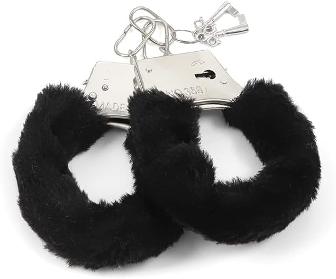 Image of Kids Toy Handcuffs with Fluffy Cover - Safe Pretend Play Metal Handcuffs with Keys - Soft Plush Covering for Police Role Play & Fancy Dress