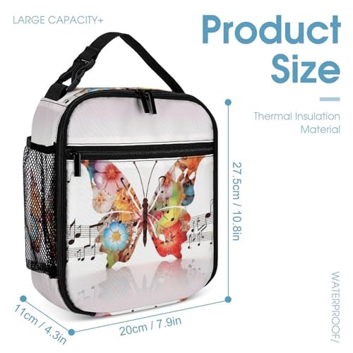 Music Butterfly Backpack Set 3 Piece, Durable Backpack Insulated Lunch Bag Portable Pencil Case for Men Women4