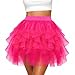 Tulle Skirts for Women Short Length Tutu Skirt Fairy Tiered Skirt A Line Mesh Elastic Waist Skirts for Party Club Hot Pink L