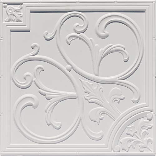 From Plain To Beautiful In Hours 204wm-24x24-25 Lilies and Swirls Ceiling Tile, White Matte, 25
