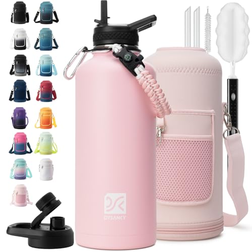 Insulated Water Bottle | Thickened Stainless Steel for Gym and Hiking with Straw, Carrier Bag, Handle Strap | BPA-Free 87 oz
