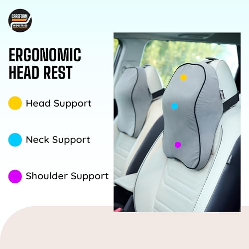 Image of CareFoam Ultimate Memory Foam Car Neck Rest Pillow, Comfortable Rides, Superior Neck Support Cushion, Relieves Neck Pain, Grey Velvet Cover | 14 x11 x5 Inch | Large Pack of 1