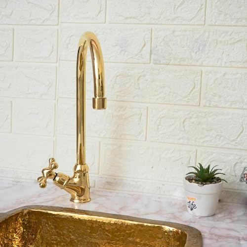 Unlacquered Brass Bar Kitchen Faucet, Cold Water Single Hole, Traditional Cross Handles - Brass Drinking Water Dispenser Faucet - Unlacquered Brass One Handle Faucet