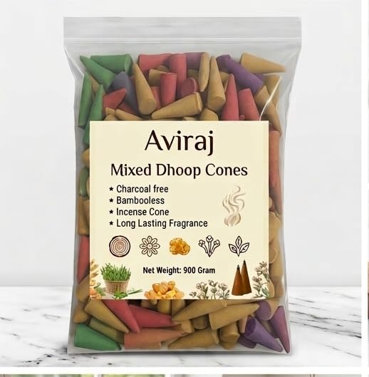 Aviraj Premium Incense Dhoop Cones 1kg (900gm) Multi Fragrance Combo Pack for Pooja I Approx 500 Pcs Dhoop Cones I Aromatic Fragrance - Incense Cone Dhup Natural & Charcoal Free Dhoop Agarbatti-picture-33