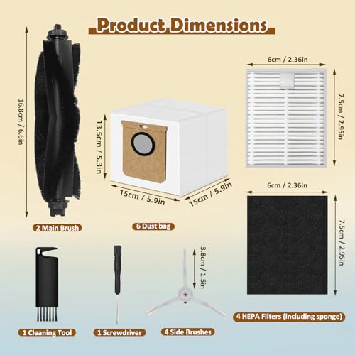 Image of VIEWALL 18 Pack L60 Accessories Kit Replacement Compatible with Eufy L60 / L50 Robot Vacuum, Accessories Kit 2 Roller Brush, 4 Side Brushes, 4 Filters, 6 Dust bags, 1 Screwdriver, 1 Cleaning tool
