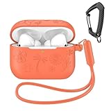 Flower Design Compatible with AirPods Pro 3 Case with Keychain/Hand Strap, Pro 3rd Generation[2025] Silicone Protective Headphone Cover Support Wireless Charging-Orange