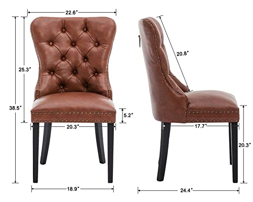 Cimota Pu Leather Dining Chairs Set Of 4, Upholstered Modern Tufted Dining Room Chairs Bronze Nailhead Trim Armless Side Chair With Solid Wood For Kitchen/Dining Room/Bedroom (Brown, Ring On The Back) #TOP2