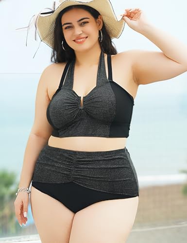 Plus Size Bikini Top Black Swimsuit Bathing Suit Tops Racerback Halter Tankini Swim Suit Women Top Only 20254