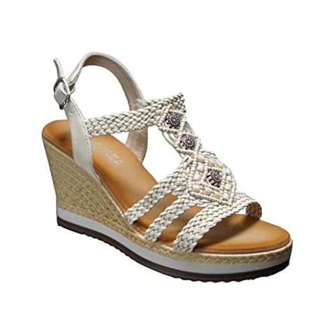 IVACHY Women's Summer Braided Strappy Beaded Flowery Espadrille Wedge Heels Sandals Cover