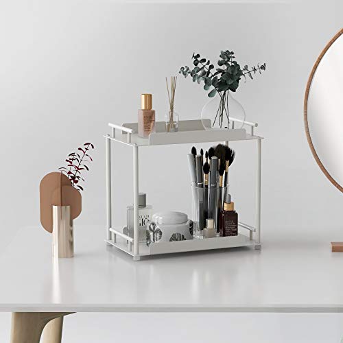 Fle Bathroom Organizer Countertop,2 Tier Bathroom Counter Organizer Kitchen Spice Rack Cosmetic Organizer,Countertop Storage Shelf For Bathroom, Kitchen, Living Room, Bedroom, Dressing Table,White #TOP1