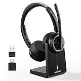 Picture of TECKNET Wireless Headset, 5.3 ENC Bluetooth Headset with Microphone, Computer Headset Rechargeable, USB Dongle, Charging Base, On-Ear Headphones for Trucker/Remote Work/Call Center