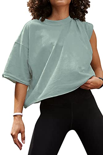 Short Sleeve Crop Tops for Women 2023 Sage M