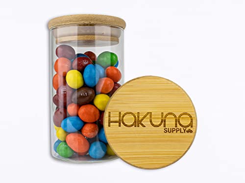 Hakuna Supply - Borosilicate Glass Storage Jar With Decorative Airtight Bamboo Lid - Multi-Use Storage Container For Herbs, Tea, Candy, Q-Tips, Etc. For The Bedroom, Kitchen, And Bathroom (1/2 Oz., Hakuna Classic) #TOP5