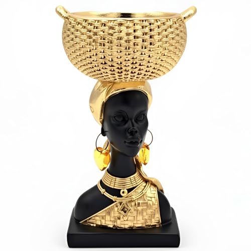 Estatua Africana Decorativa con Bandeja de Almacenaje 9"
